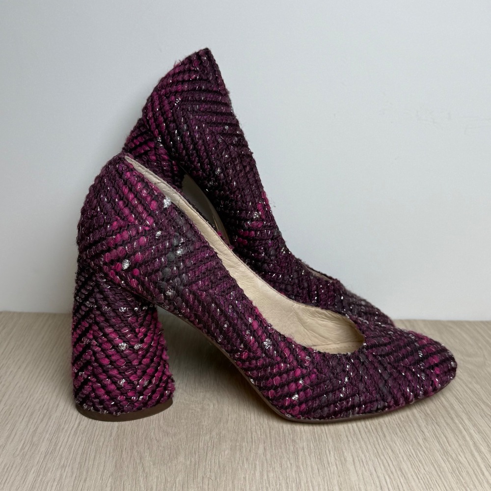 Block Heel Pumps Louise et Cie Womens 7.5 Purple Tweed Chevron Shimmer